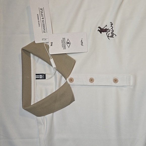 White and Tan Men's Fashion Polo Shirt - Picture 9 of 9